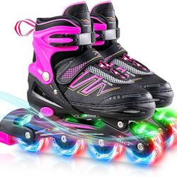 Hiboy Adjustable Inline Skates with All Light up Wheels, Outdoor & Indoor Illuminating Roller Skates for Boys, Girls, Beginners