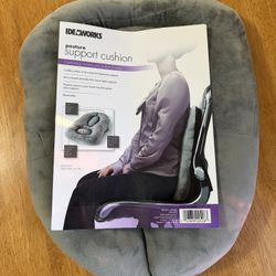 Ideaworks Posture Support Cushion (Model: J87829). It is designed to comfortably correct posture in three ways: 