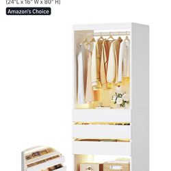 Freestanding closet with drawers and lighting