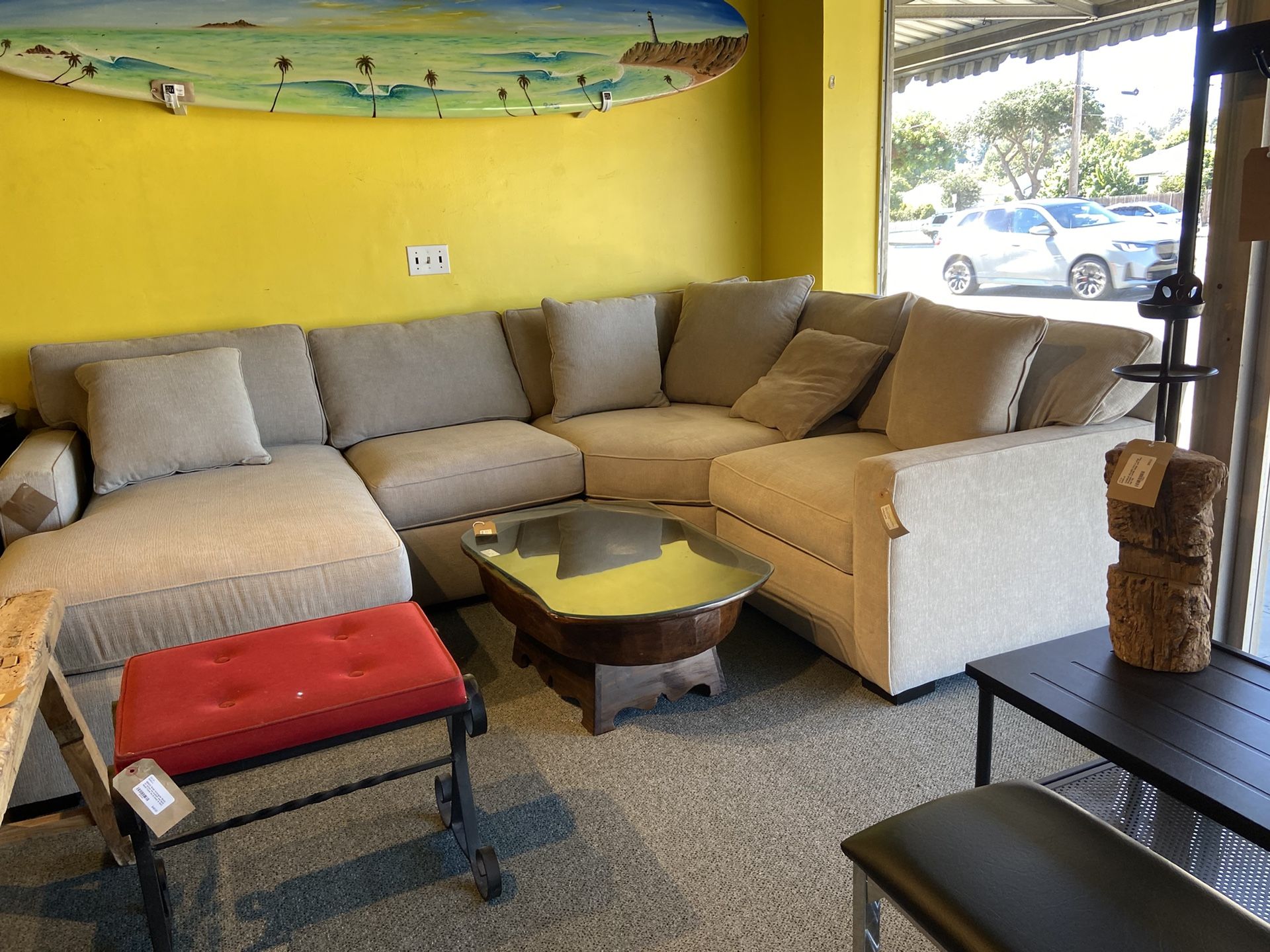 SOFA : / CHAISE Macy's Radley Beige Fabric 4 piece Sofa/ Chaise As is (wear & tear)  SKU  5NZADL