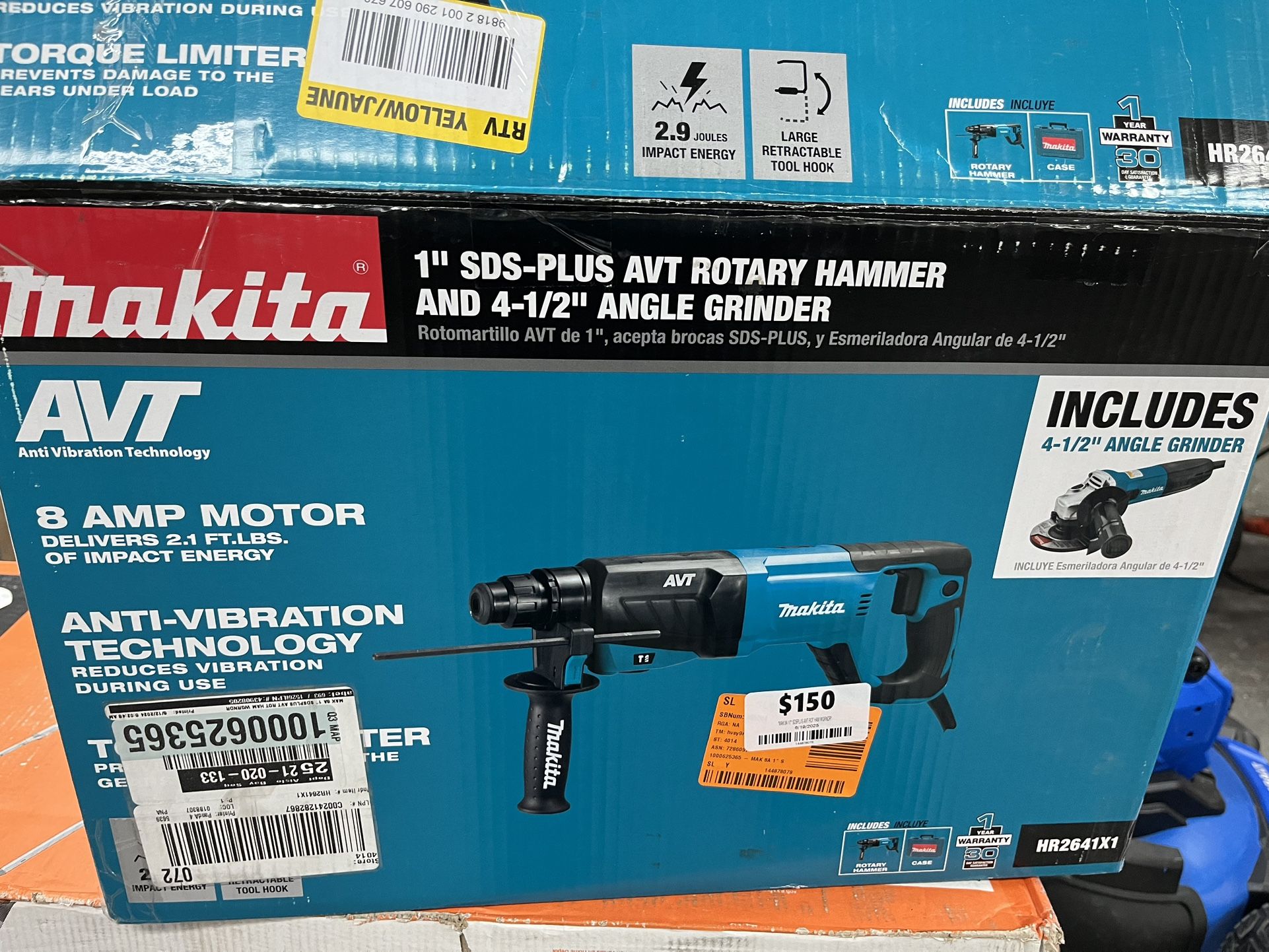 8 Amp 1 in. Corded SDS-Plus Concrete/Masonry AVT Rotary Hammer Drill with 4-1/2 in. Corded Angle Grinder with Hard Case