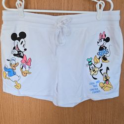 Disney Mickey Mouse Women's White Shorts XL Drawstring Elastic Waist Pockets
