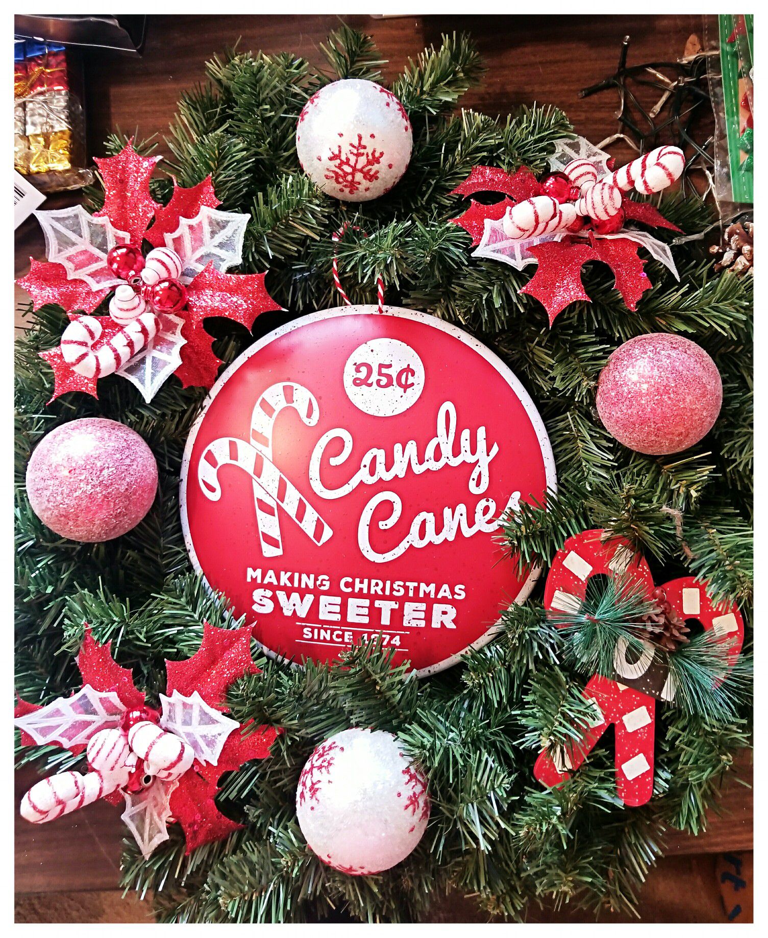 Candy Cane Themed Christmas Wreath
