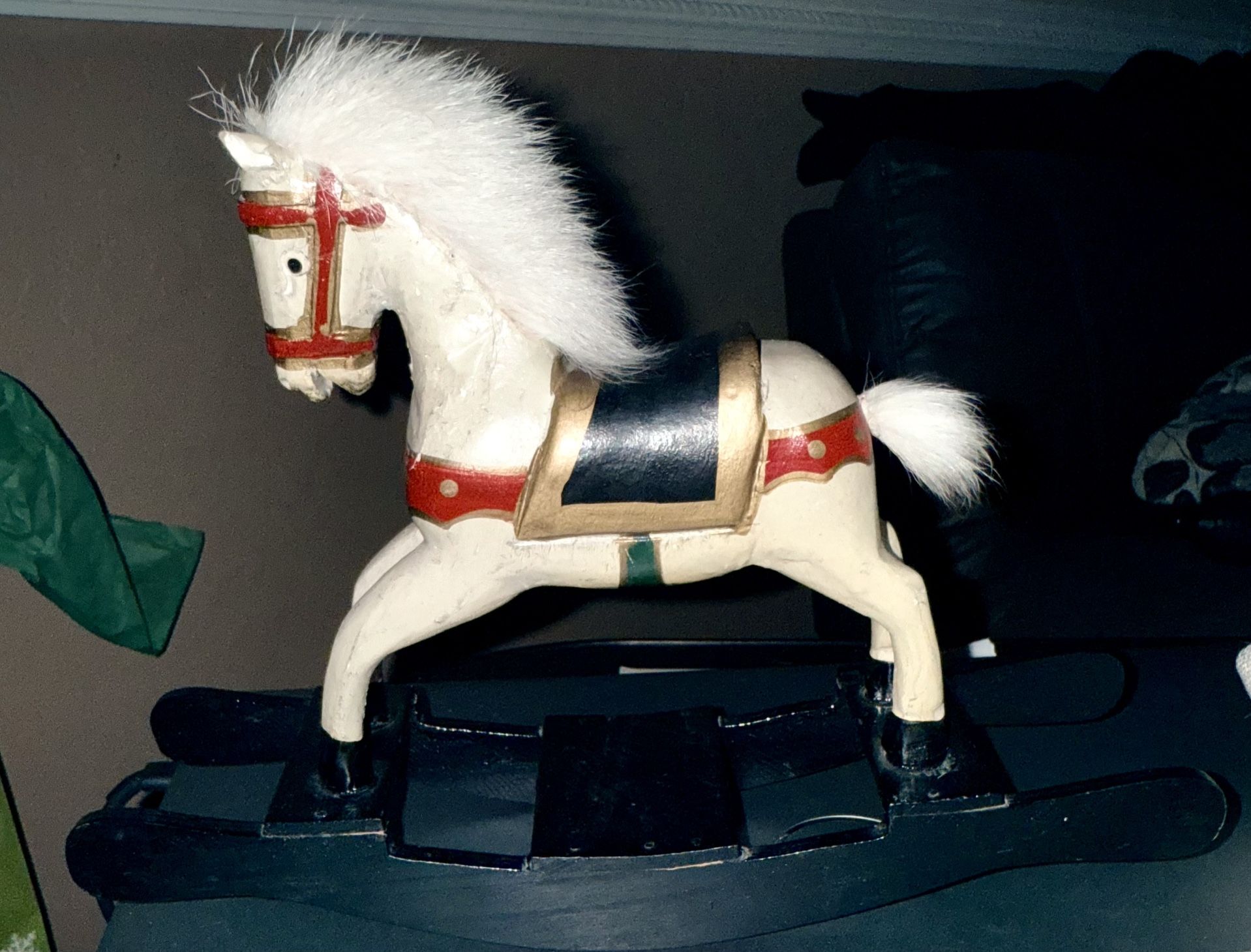 Vintage Wood Rocking Glider White Horse