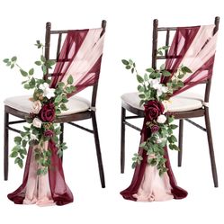 Ling's Moment 8 Fall Wedding Chair Decorations Aisle Pew Church Artificial Flowers Greenery Swag Marsala Pink Bench Ceremony Reception Floral Faux Bac