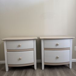 Pair of Solid Wood Wide Large Nightstands – Dusty Gray & Whitewashed Raw Wood