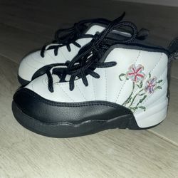 Nike Air Jordan 12 Retro TD Floral DR6955-100 Toddler shoes size 7C Black White