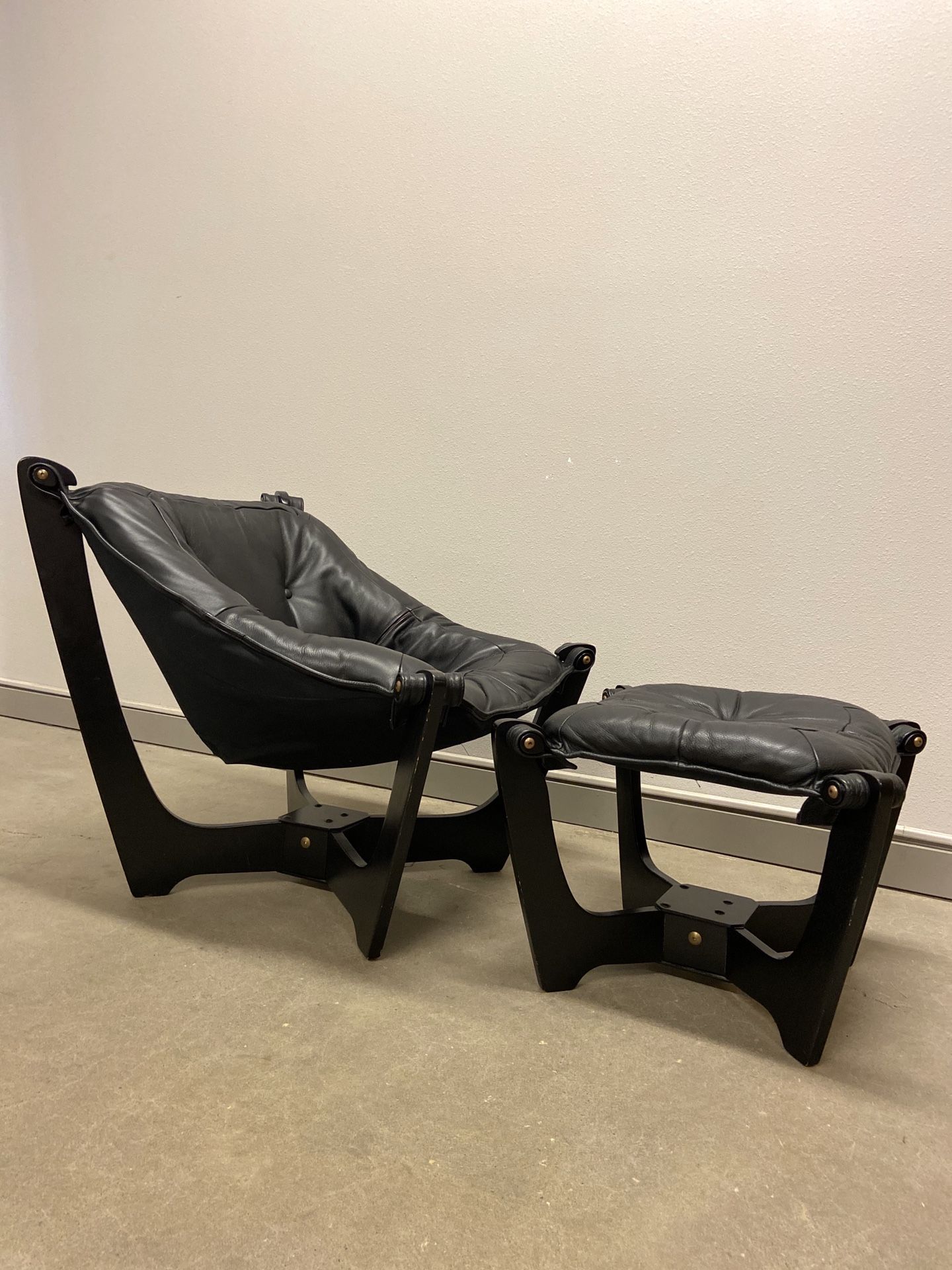 IMG Black Leather Luna Chair with Ottoman - SOLD