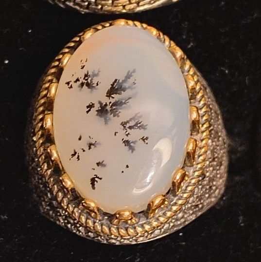 Moss Agate Size 9 Sterling Silver.925 With Marcasite 