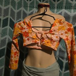 New Orange Flower Bluose Size Small 