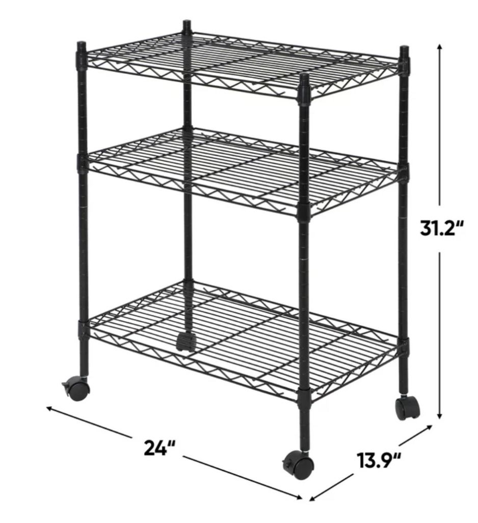 31.2" H Metal Frame 3-Shelf Kitchen Storage Shelves, Black