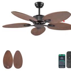 50 in. Indoor/Outdoor Light Brown Retro 5-Palm Leaf Shaped Blades Tropical Ceiling Fan without Light