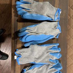 4 Pairs Blue Textured Latex Coated Knit Gloves