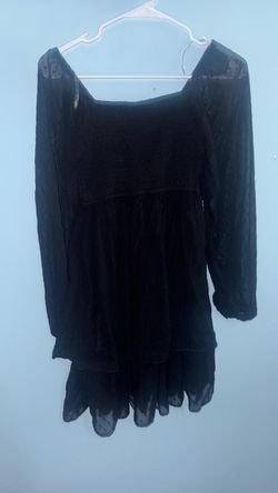 Black Smocked Babydoll Mini Dress