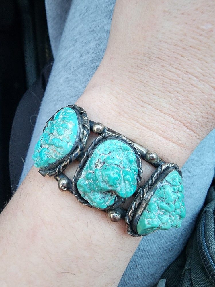 Sterling Silver Large Turqoise Cuff Bracelet