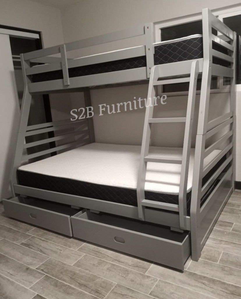 Twin Full Grey Bunkbed With Orthopedic Mattress Included!!