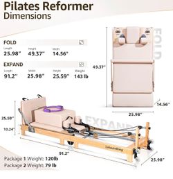 Pilates Reformer Machine, Quick-Assembly Studio Grade Pilates Equipment for Gym and Home, Oak Wood Pilates Reformer with Reformer Accessories