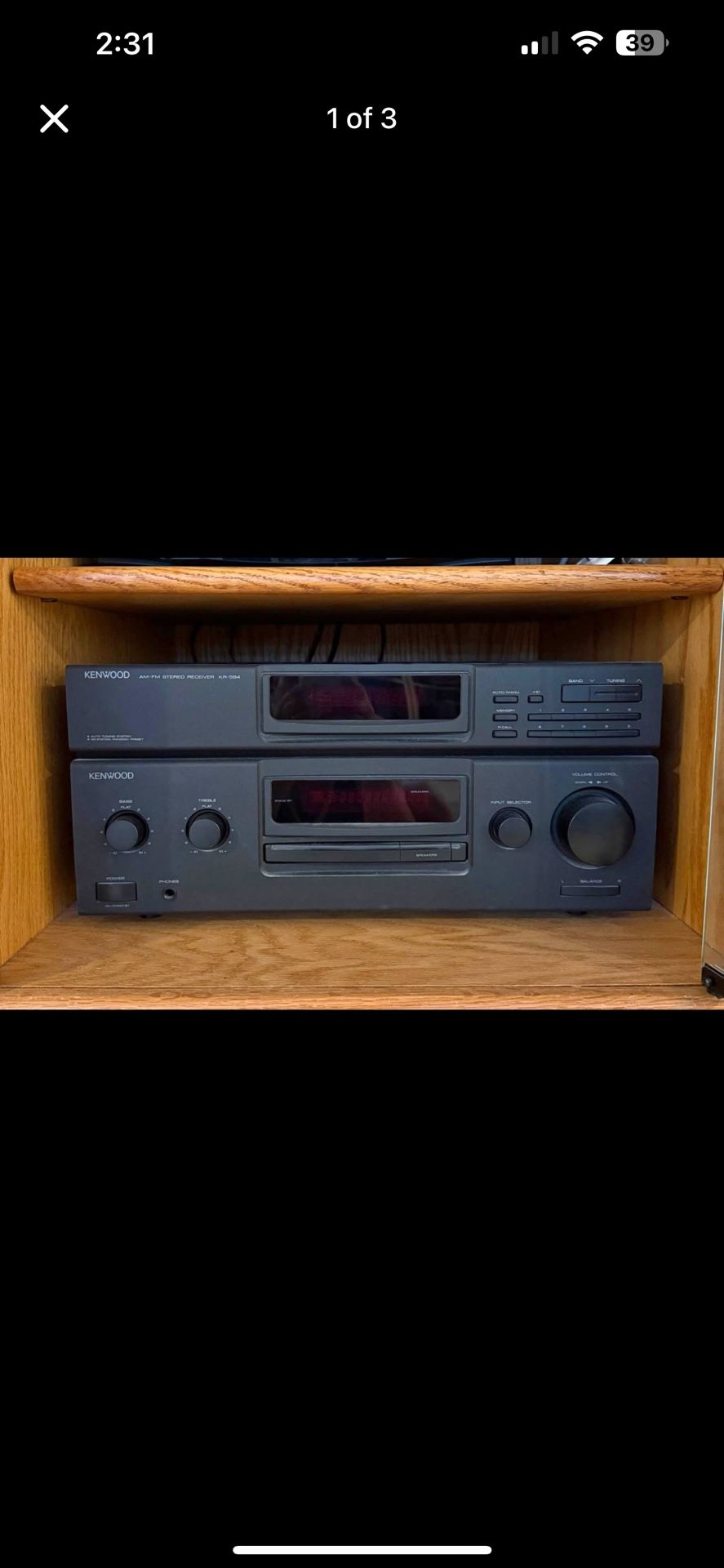 Kenwood Receiver 200 W    3  Speakers one is for Voice. The other one is for base.