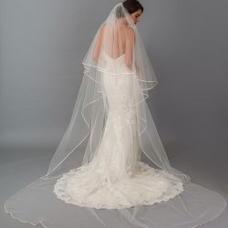 Cathedral Length Wedding Veil w/ Ribbon Edge