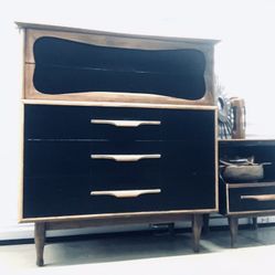 Beautiful MCM Walnut Dresser & Side Table. Refinished With Natural Materials. Dolphin Friendly🐬