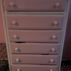 6 Drawer Pink And White Dresser 