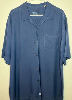 Tommy Bahama Men's Blue Silk Button-Up Shirt Short Sleeve LG Regular Pockets