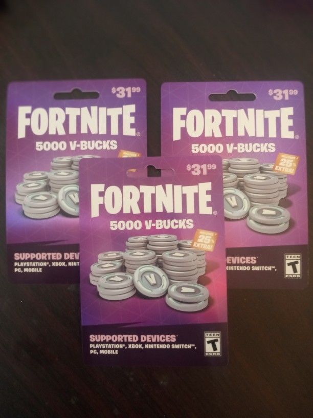 3 Fornite 5000 V Bucks Cards