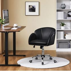 Cute Petal Desk Chair Home Office Chair Swivel Leather Desk Chair Makeup Vanity Chair with Armrests for Bedroom Modern Computer Rolling Chair for Wome