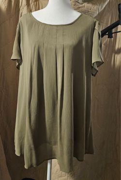 Timeson Women XL Olive Green Pleated Tunic Blouse Flutter Sleeve Flowy Top