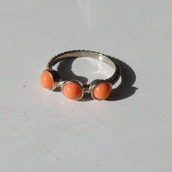 Sterling Silver Ring, 3 Orange Accents, Cascade Band, Size 8 1/4