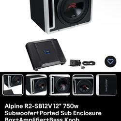 Alpine R2-SB12V 12" 750w Subwoofer+Ported Sub Enclosure Box+Amplifier+