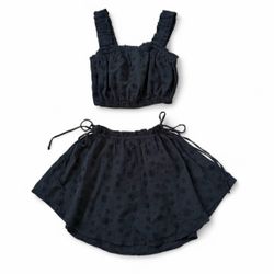 Aerie black bohemian floral embroidered shirt & skirt 2 piece set
