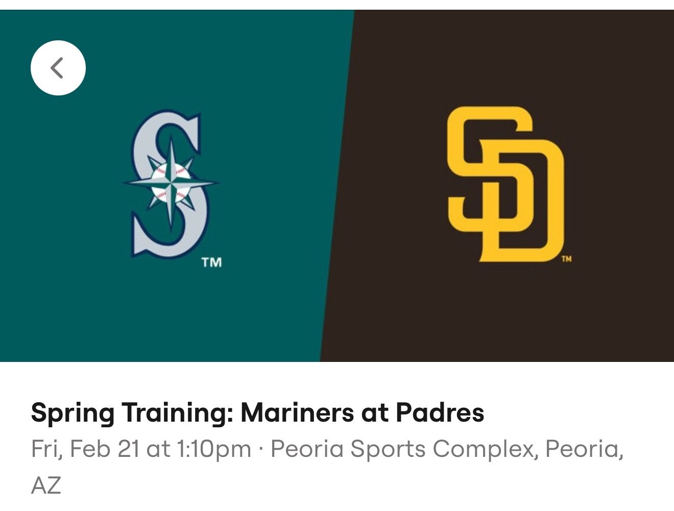 Spring Training: Mariners @ Padres, 2 Tickets