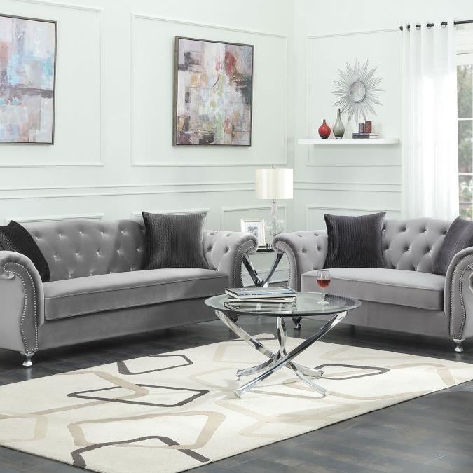 rostine Upholstered Tufted 2pc Living Room Set Silver 