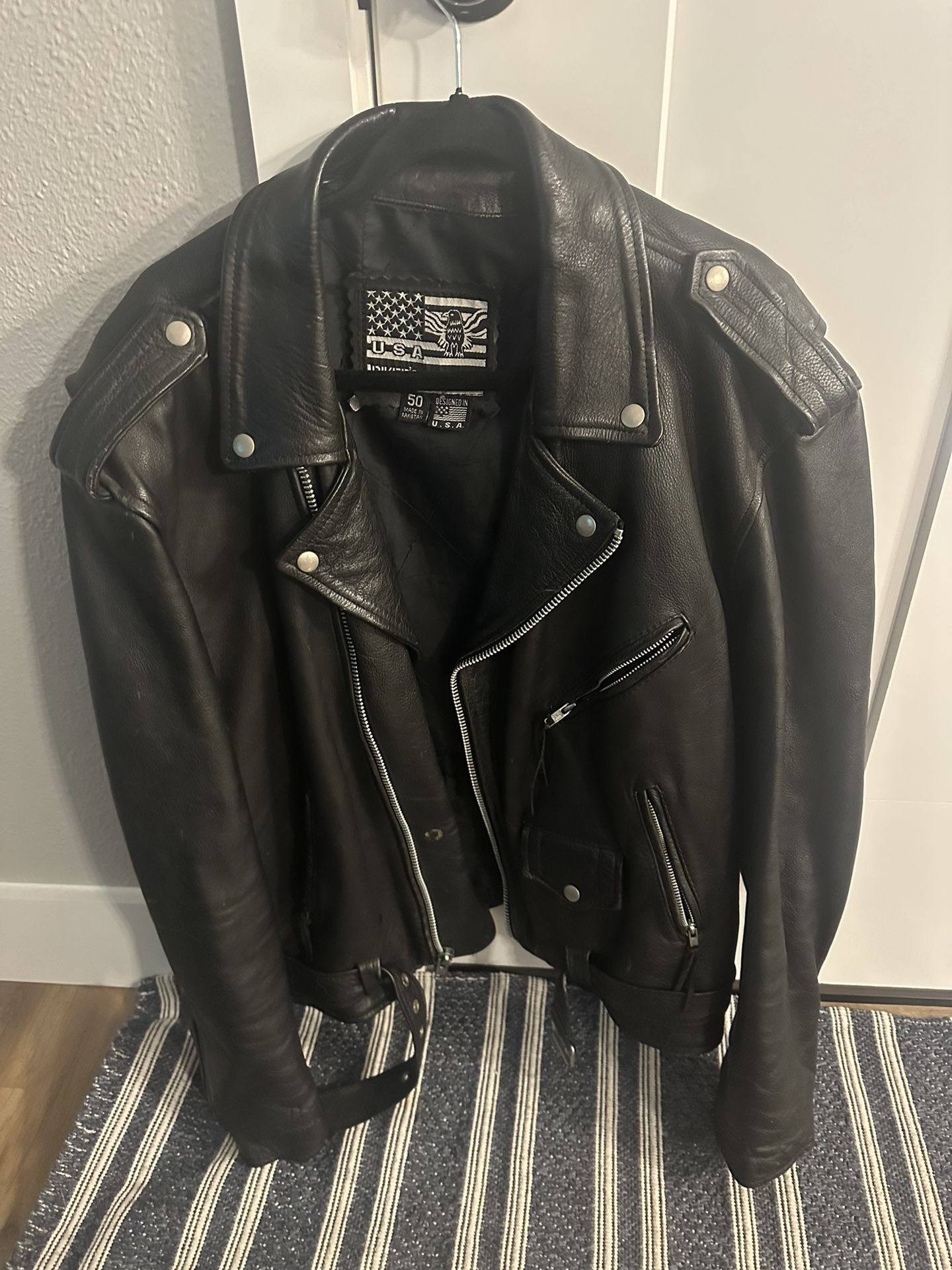 Heavy Leather Motorcycle Jacket and Chaps 