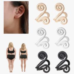 Acupressure Slimming Earrings,3 Pair Ear Ornament,Non Pierced Ears Earrings for Acupressure,for Weight Loss (Black+Gold+Sliver)