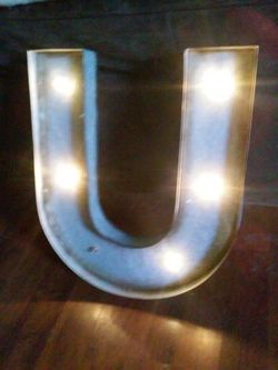 "U" Metal antique style lighted wall hanging sign letter