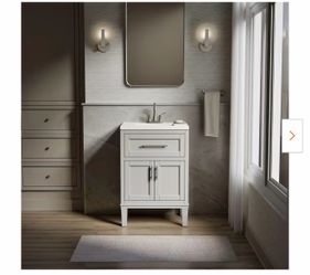 Chesil 24in. Single Sink Freestanding Atmos Grey Bath Vanity with Bianco Bella Quartz Top Assembled