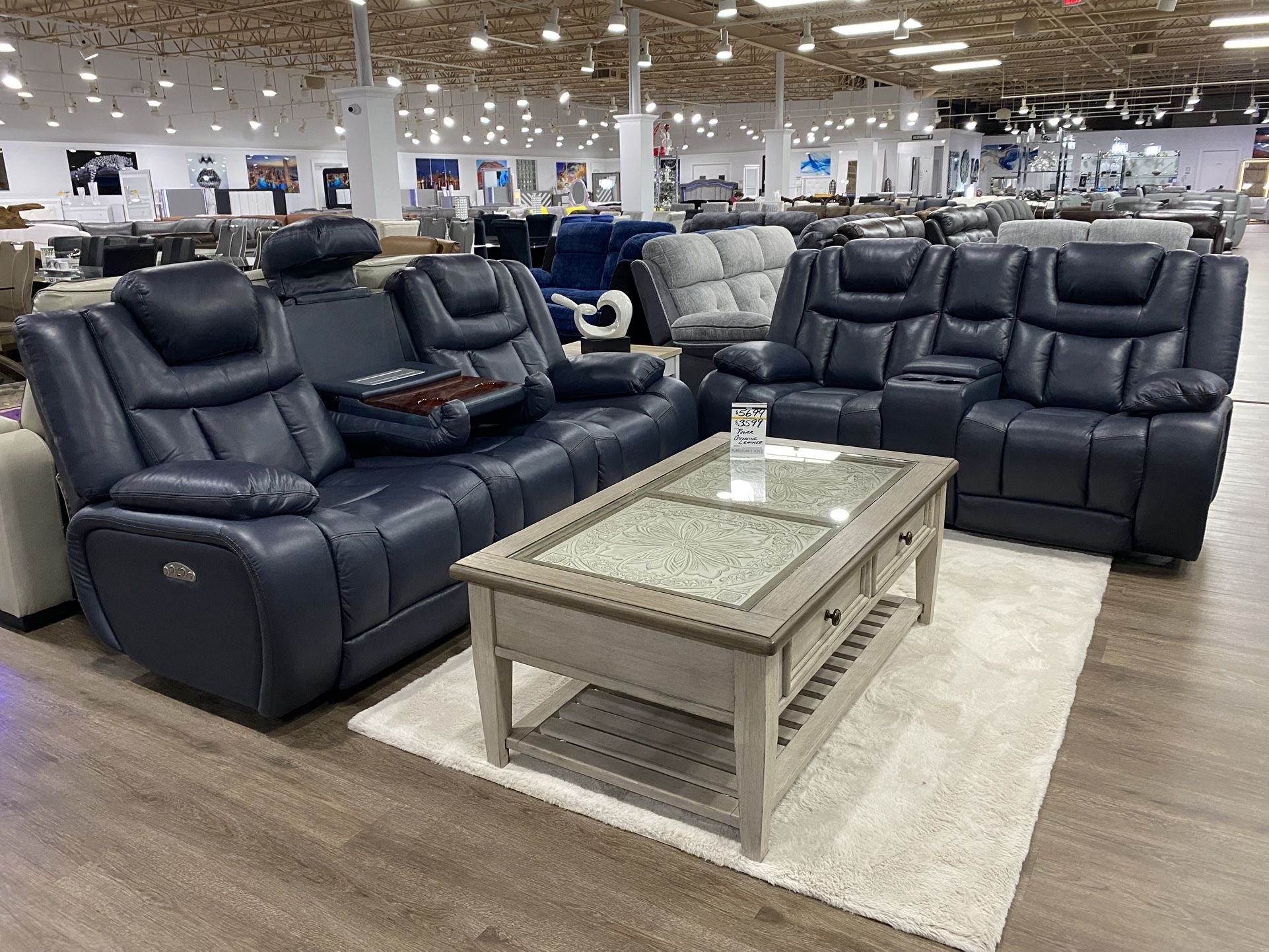 BRAND NEW NAVY REAL LEATHER SOFA LOVESEAT LIVING ROOM SET POWER HEAD & FOOTREST ON BLACK FRIDAY SPECIAL OFFER ENDS 11/26/25!!!**