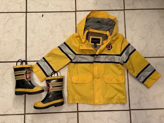Boys Firefighter Raincoat and Rain Boots