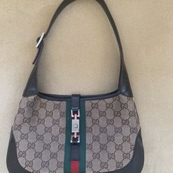 Monogram  Web Jackie O Hobo Authentic Gucci Shoulder Bag with Clasp. Perfect condition 15” long by 10.5 wide 