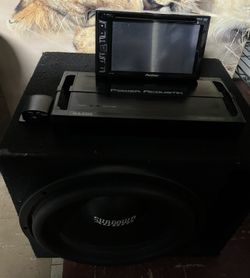 Car System Solo Box Sundown 12” Power Acoustik Amp And Pioneer Double Din