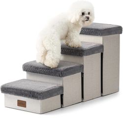 Dog Stairs for Small Dogs, Pet Stairs with Storage and Adjustable Steps for High Beds and Couch, Pet Ramp for Small Dogs and Cats… (Rabbit Hair Grey, 