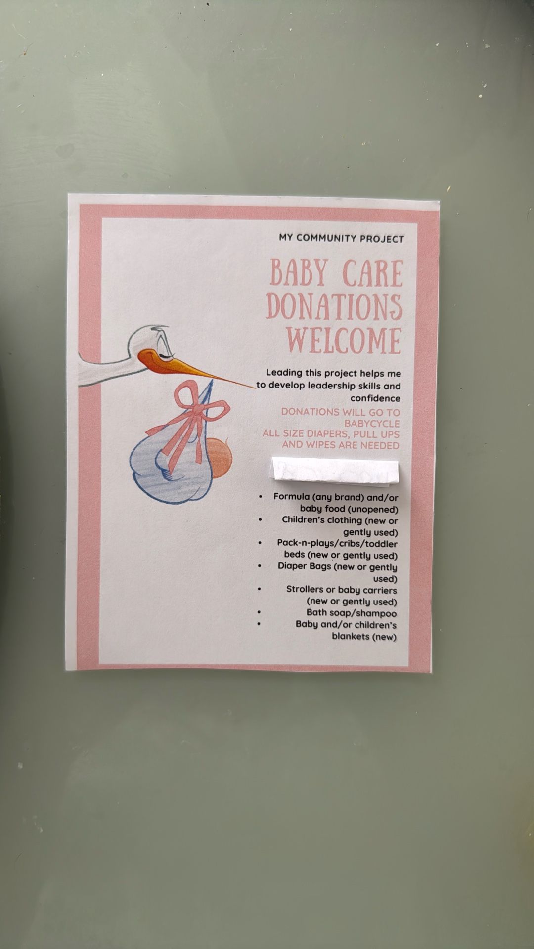 Receiving Baby Item Donations For My School Project