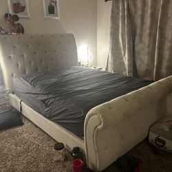 Upholstered Sleigh Queen bed Frame With Box Spring