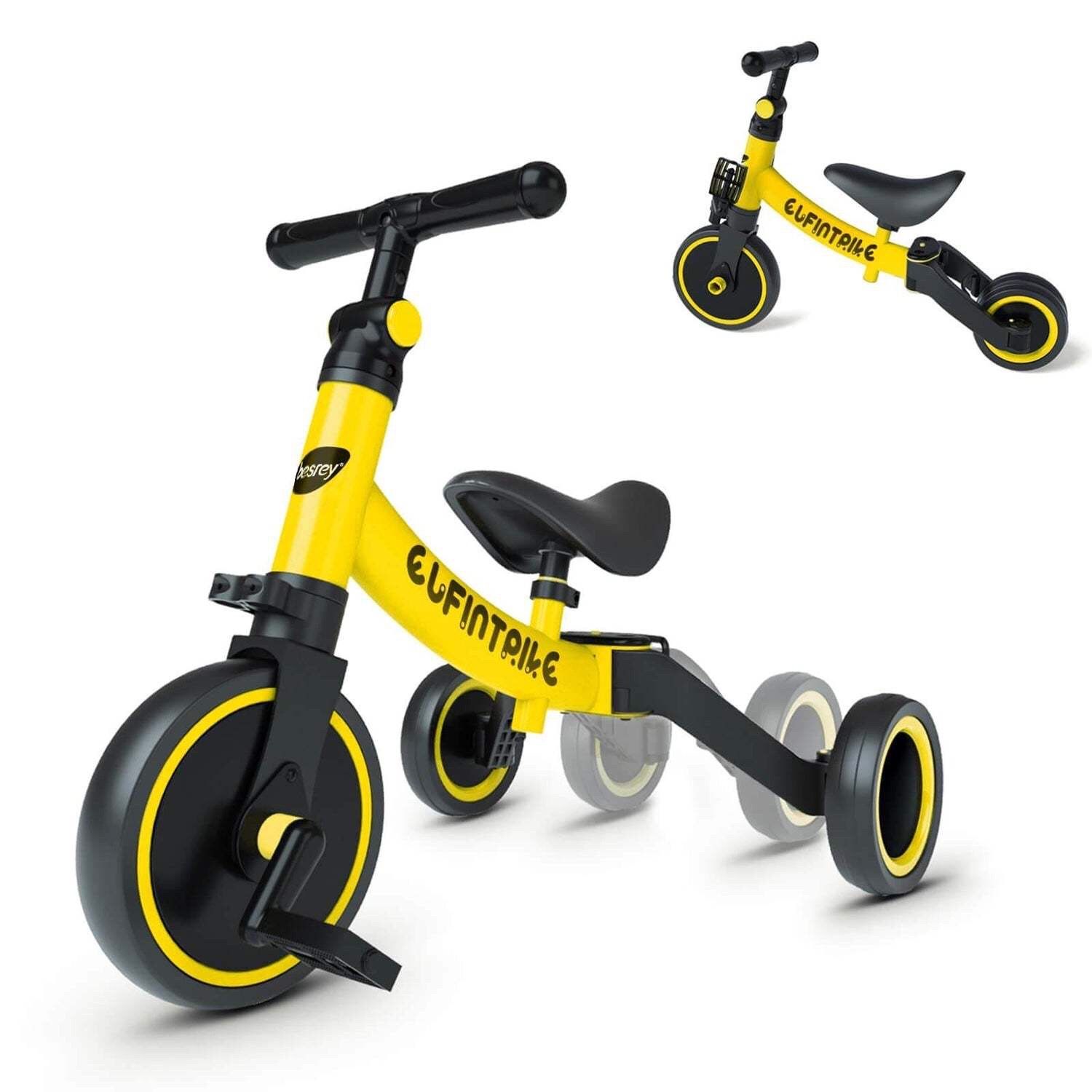 5 in 1 Toddler Bike for 1 Year to 4 Years Old Kids, Toddler Tricycle Kids Trikes Tricycle, Toys for Boy & Girl, Balance Training, Removable Pedals yel