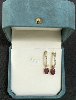 3.43 CTS Natural Diamonds And Ruby Sterling Silver Designer Earrings
