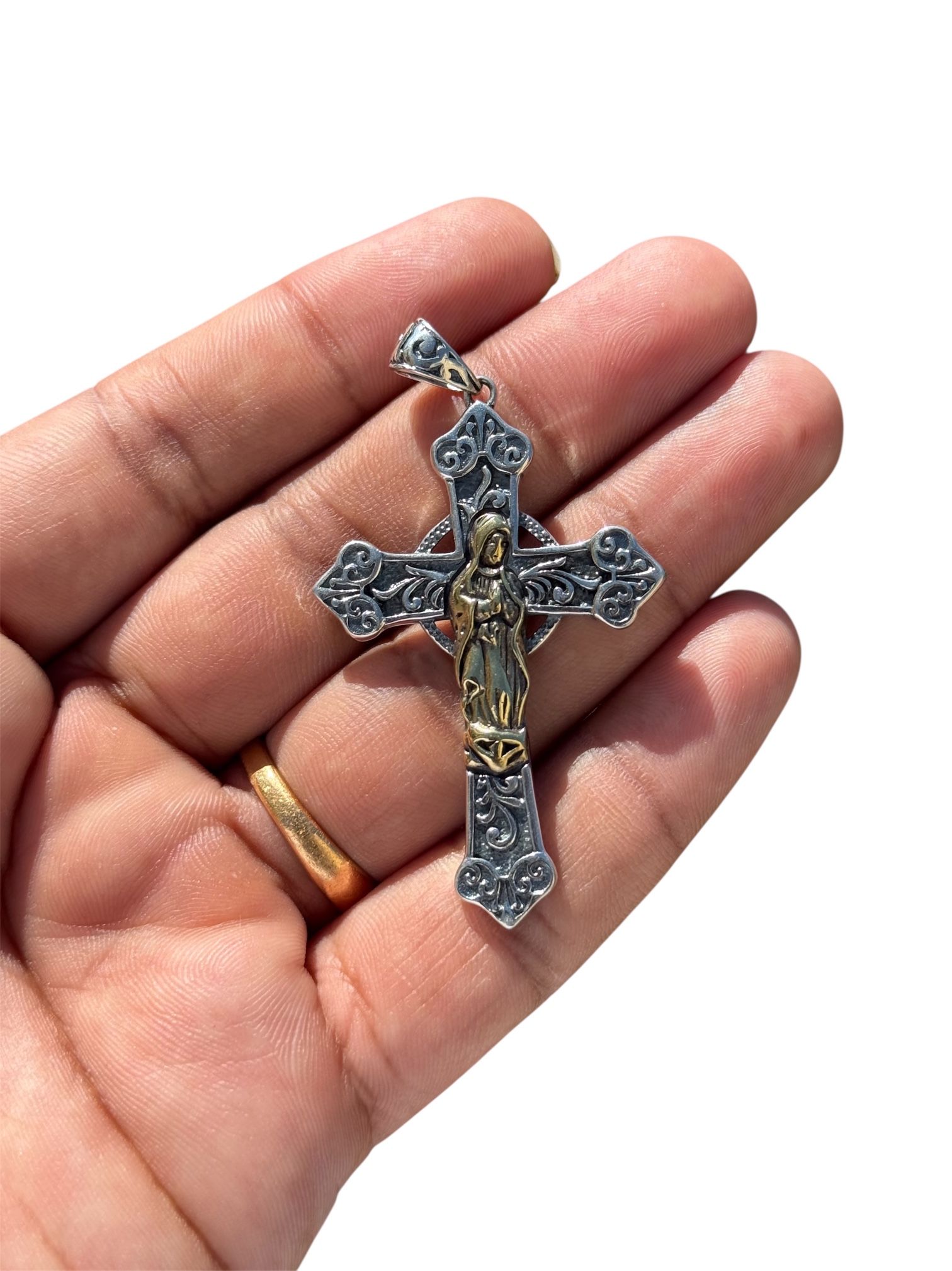 925 Sterling Silver  Mary Catholic Cross  Pendant