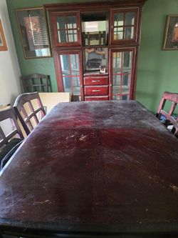 6 Chairs, Table, W/ Leaf  And Hutch