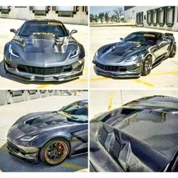 Hoods Scoops Chevrolet Corvette C7 TF style vented Carbon Fiber Hood 2014 2015 2016 2017 2018 2019 14 15 16 17 18 19 Liquidation Sale 